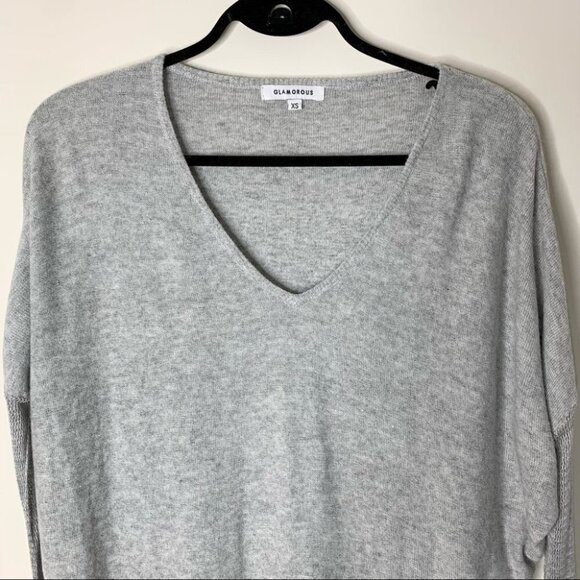 ASOS Glamorous Sweater High Low V-Neck Side Slit Knit Wool blend Grey Size XS - Picture 3 of 15